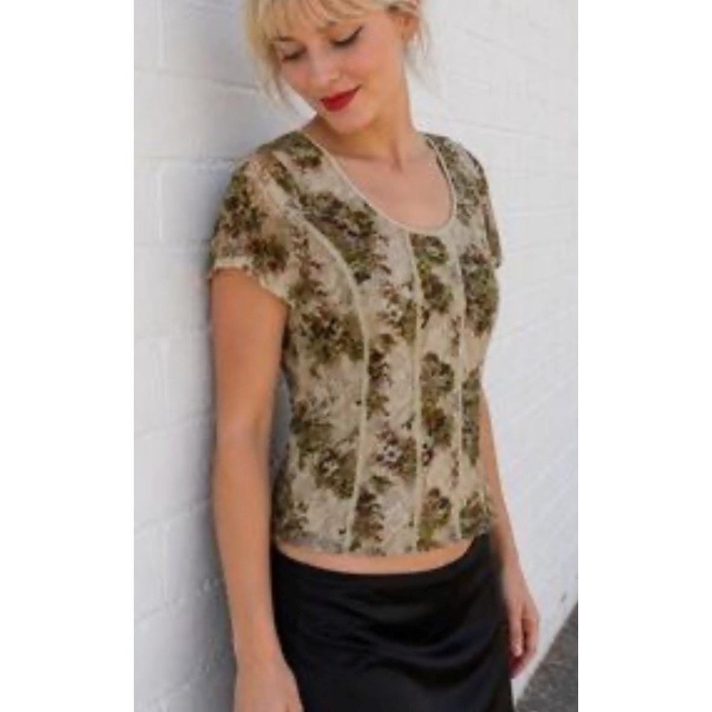 Y2K Lace Floral Top Fairy Corset Romantic Cottagecore Coquette Womens XL Cream